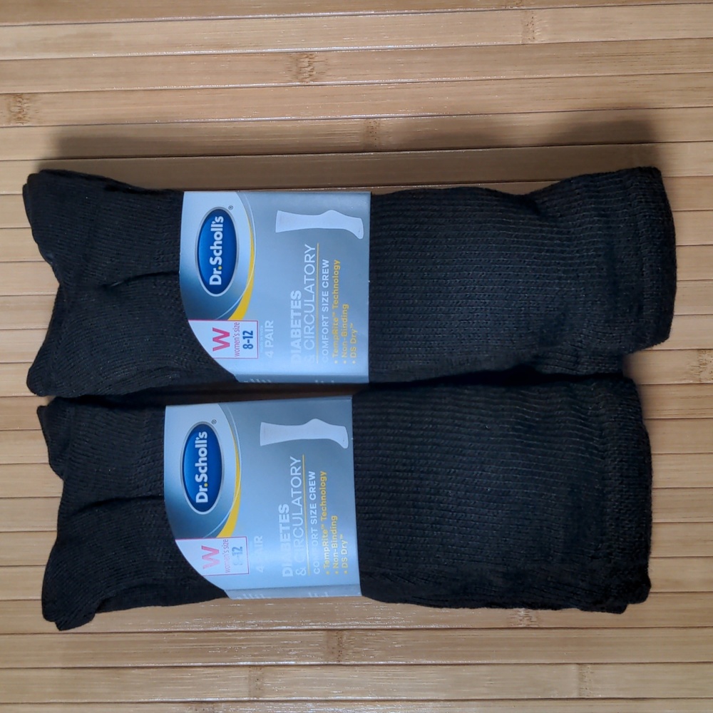 Womens Dr. Scholl's Black Diabetic Crew Socks, 6 Pairs Bigger Plus Size 8-12 NEW